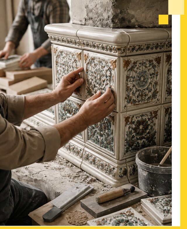 Изразцовые камины под ключ в Гагарине: проект и монтаж