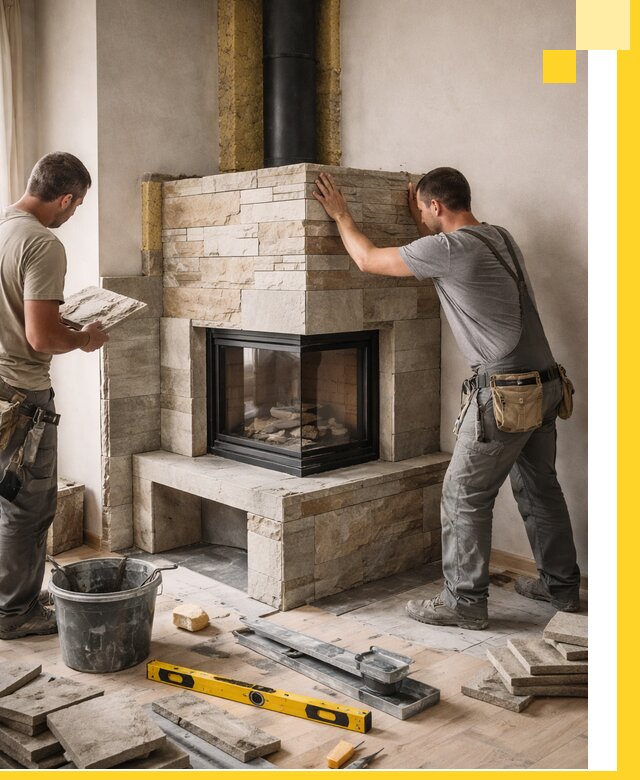 Угловые камины под ключ проект, монтаж и отделка в Гагарине