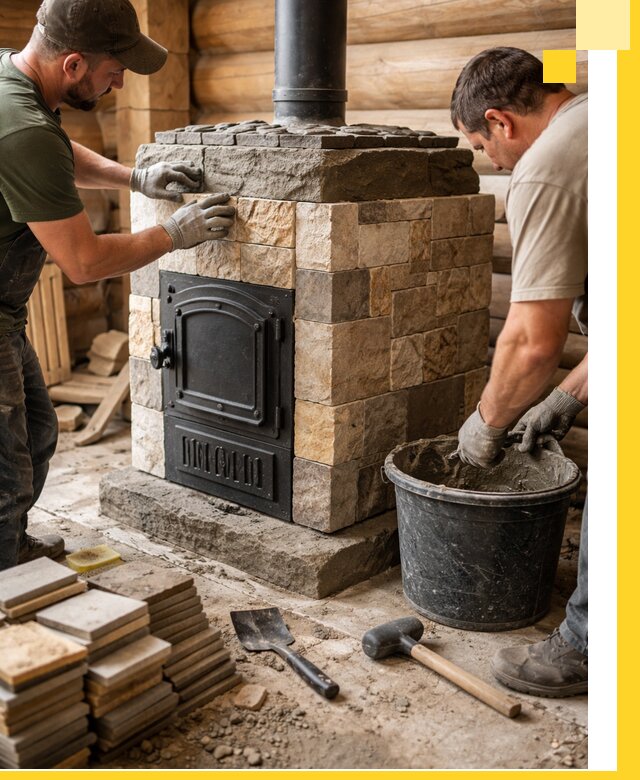 Облицовка банной печи под ключ в Гагарине: камень и плитка