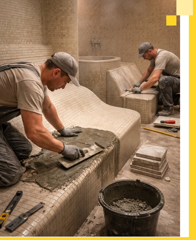 Лежаки для хамама под ключ в Гагарине, проект и монтаж