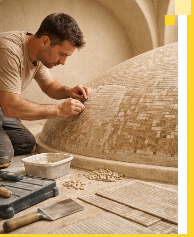 Профессиональная укладка мозаики для хамама под ключ в Гагарине