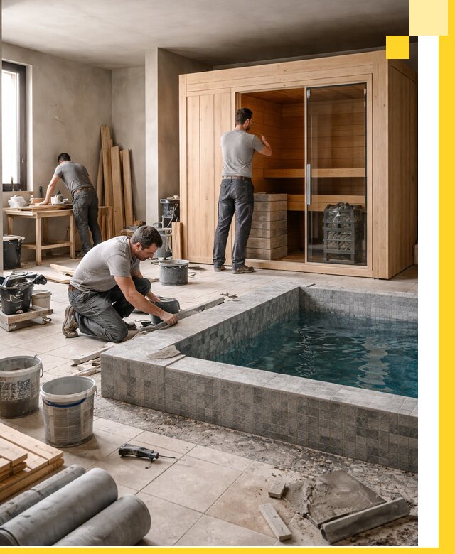 SPA зоны под ключ с бассейном сауной и печью в Гагарине